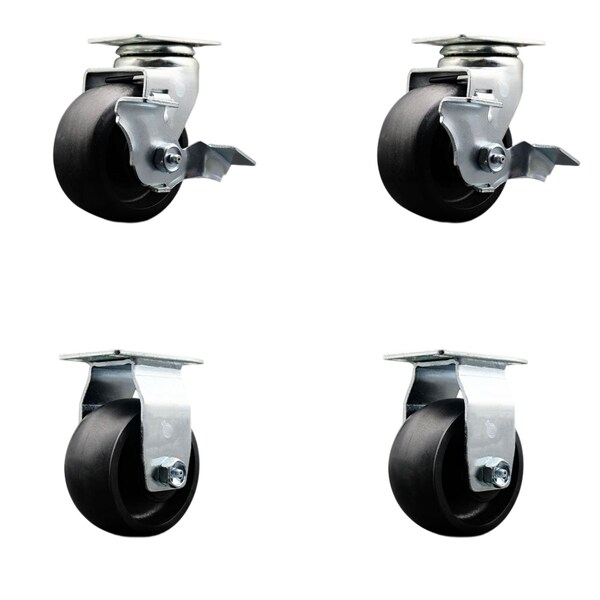 4 Inch Glass Filled Nylon Caster Set with Ball Bearings 2 Brakes 2 Rigid SCC